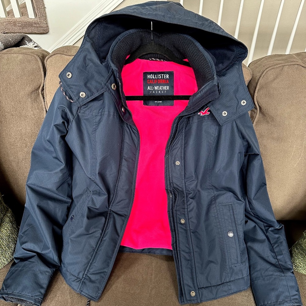 Hollister California all weather jacket in navy size M